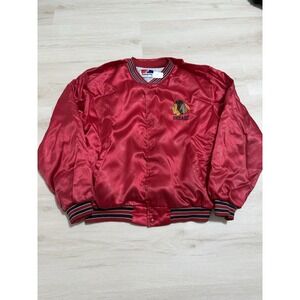 Vintage Chicago Blackhawks Satin Jacket Red Mens XL Made in USA NHL Swingster
